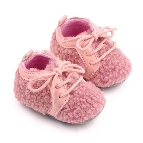 

Baby Fuzzy Lace-up Front Flats, Pink