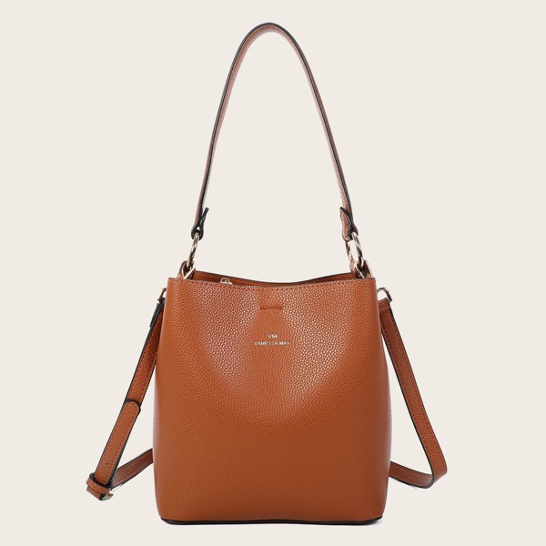 

Letter Graphic Bucket Bag, Brown