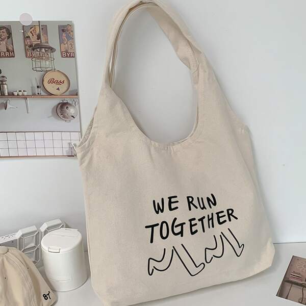 

Girls Letter Graphic Shopper Bag, Beige