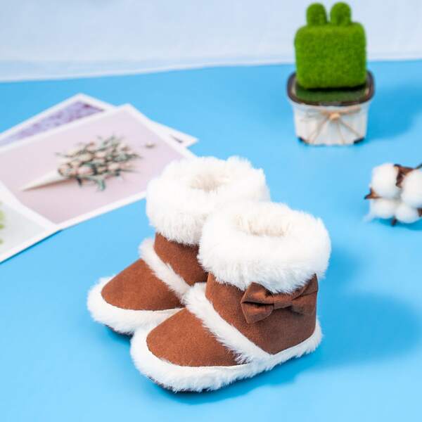 

Baby Bow Decor Plush Inside Boots, Brown