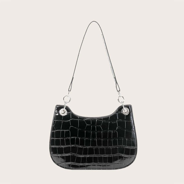 

Girls Croc Embossed Chain Shoulder Bag, Black