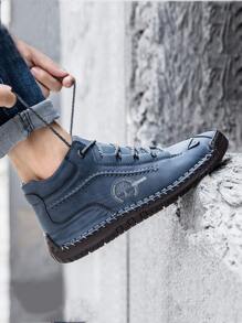 Men Trim Detail Lace-up Boots - Blue - View 1