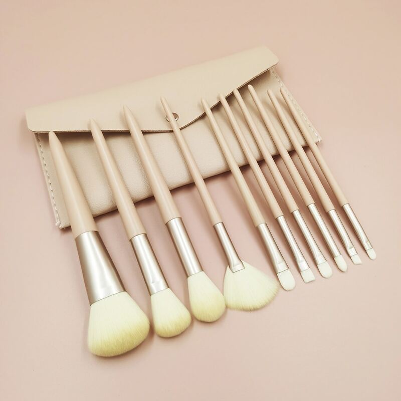 

10pcs Makeup Brush Set & 1pc Storage Bag, Beige