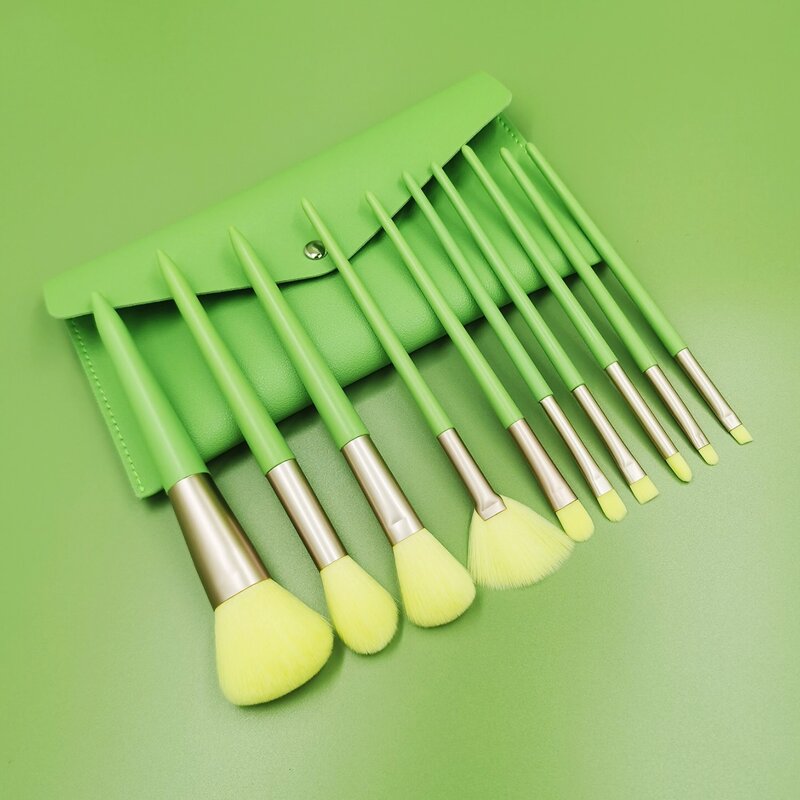

10pcs Makeup Brush Set & 1pc Storage Bag, Mint green
