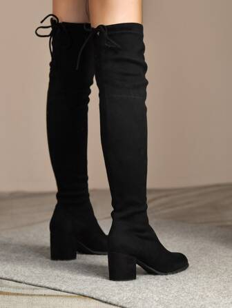 Fall/Winter Women's Fashionable Black Synthetic Suede Stretchy Sock Boots Match Shorts, Perfect With Dress,Sexy