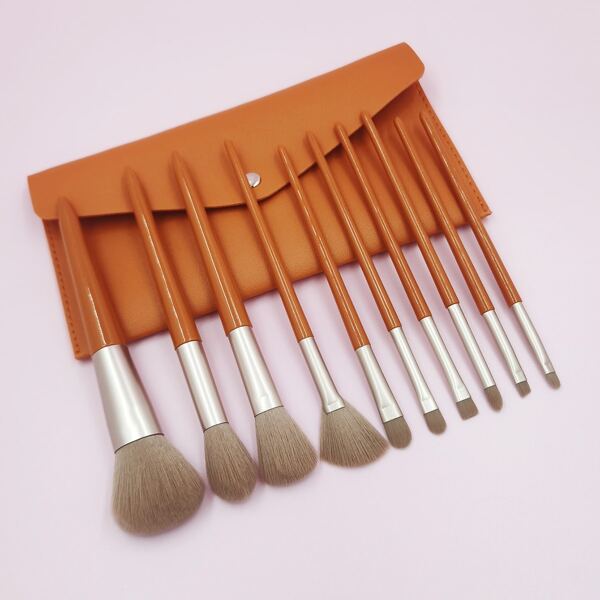 

10pcs Makeup Brush Set & 1pc Storage Bag, Coral orange
