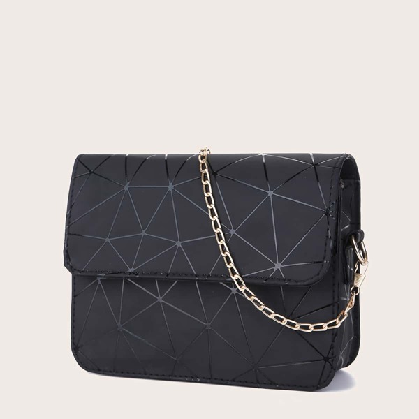 

Geometric Graphic Chain Square Bag, Black