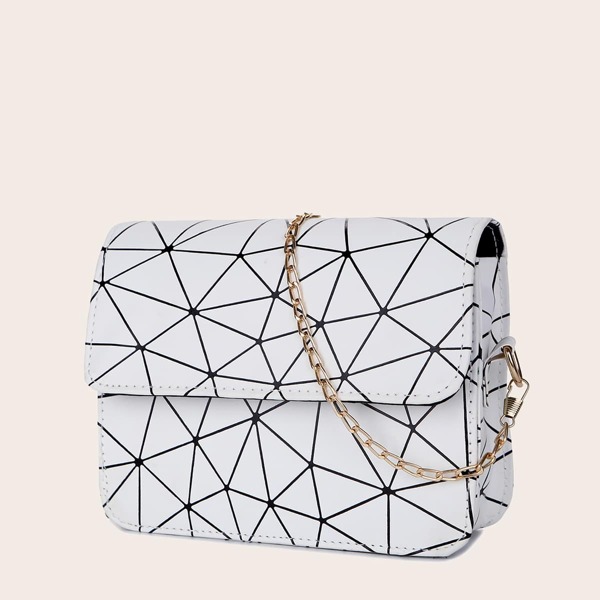 

Geometric Graphic Chain Square Bag, White