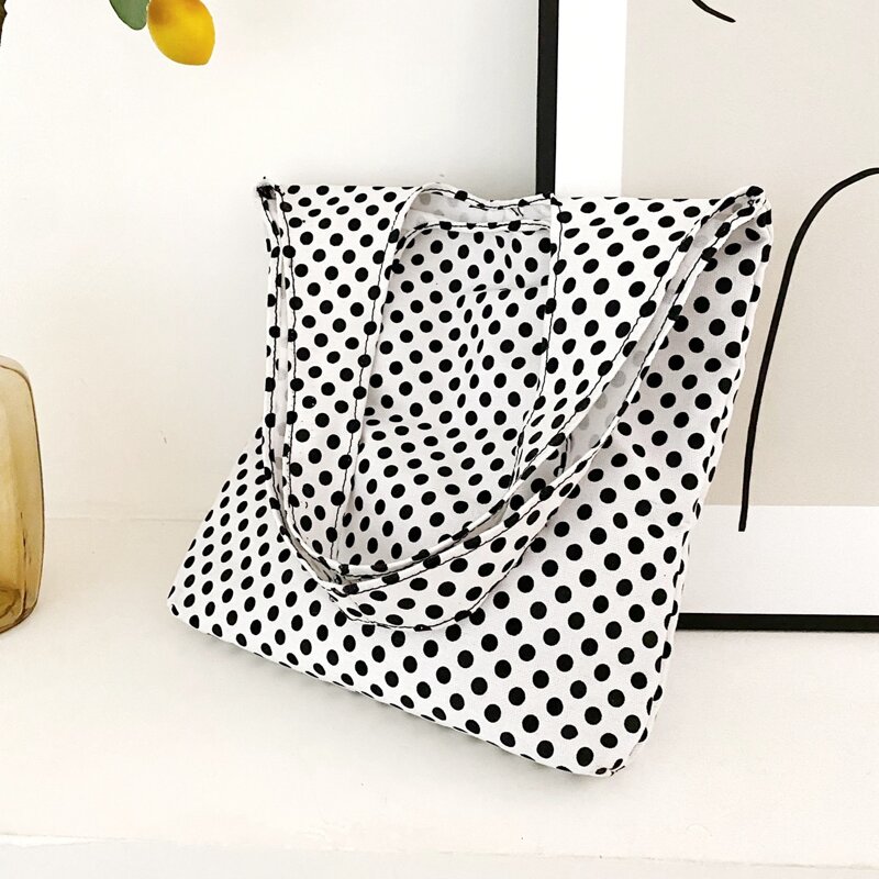 

Polka Dot Pattern Tote Bag, Black and white