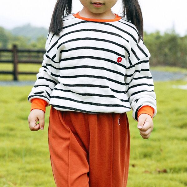 

Toddler Girls Striped Drop Shoulder Tee, Black and white
