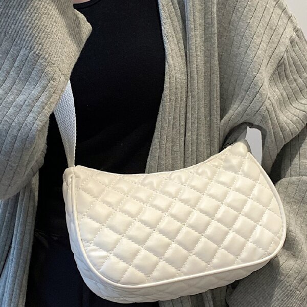 

Minimalist Quilted Square Bag, White