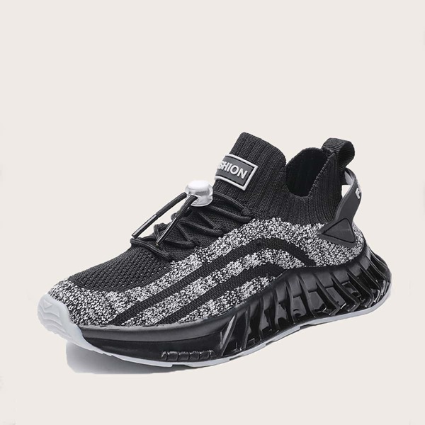 

Boys Two Tone Lace Up Decor Knit Sneakers, Black