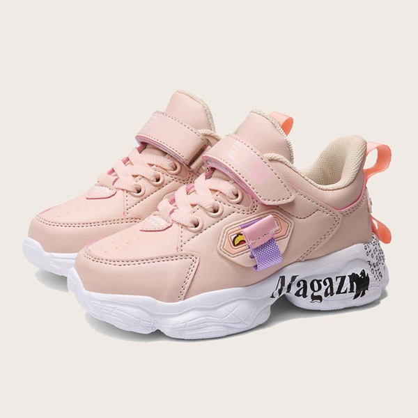 

Girls Letter Graphic Velcro Strap Sneakers, Pink
