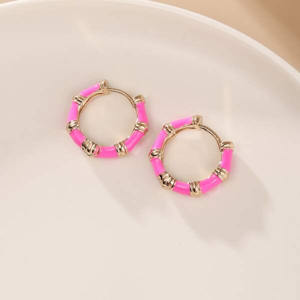 

Bamboo Joint Hoop Earrings, Hot pink