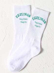Calcetines de tripulación con estampado de letra - Blanco - Ver 2