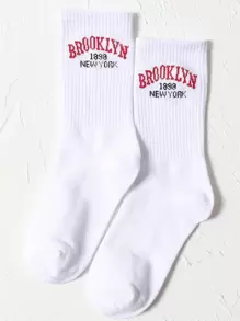 Calcetines tripulación con gráfico de letra, otoño - Blanco - Ver 1