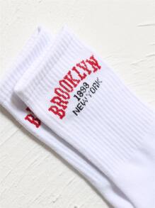 Calcetines tripulación con gráfico de letra, otoño - Blanco - Ver 4