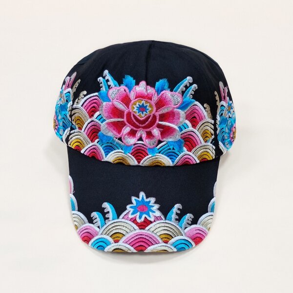 

Floral Embroidery Baseball Cap, Black