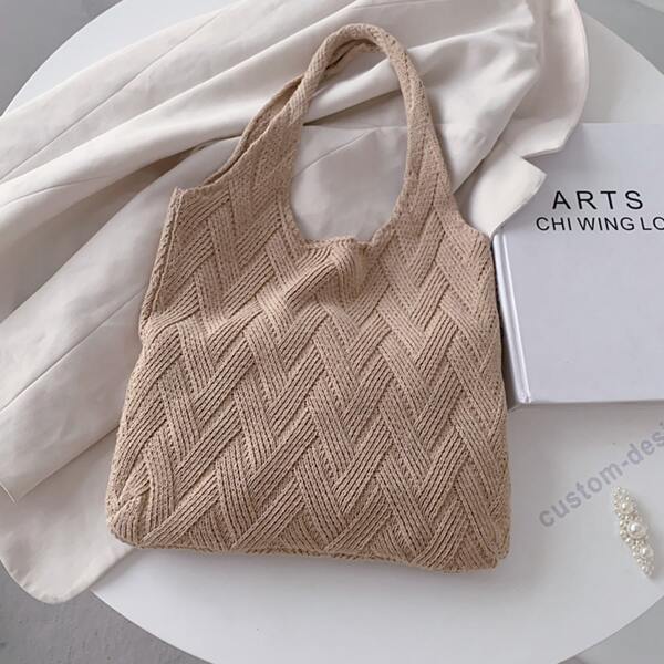 

Minimalist Crochet Tote Bag, Khaki
