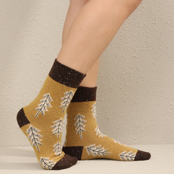 

Tree Print Crew Socks, Yellow