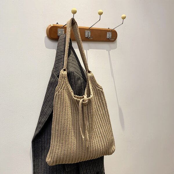 

Minimalist Crochet Tote Bag, Khaki