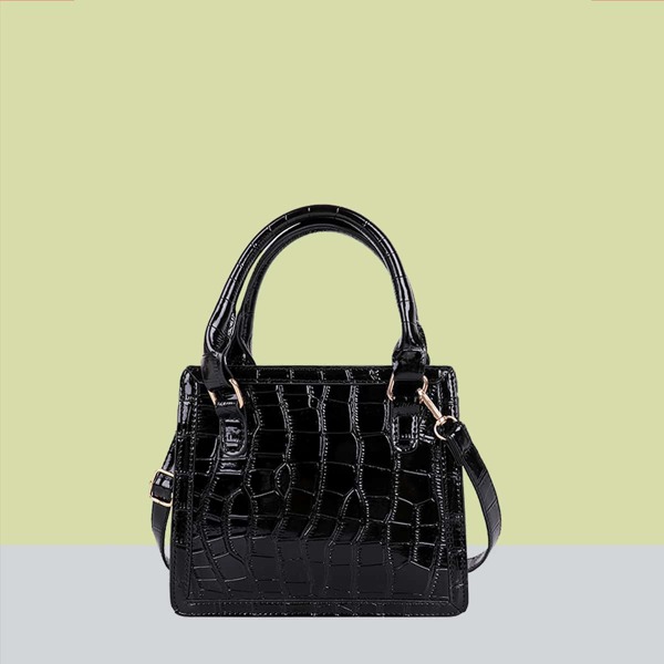 

Croc Embossed Square Bag, Black