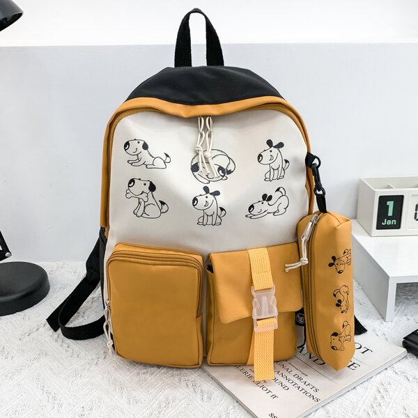 

2pcs Cartoon Doggy Graphic Backpack Set, Multicolor