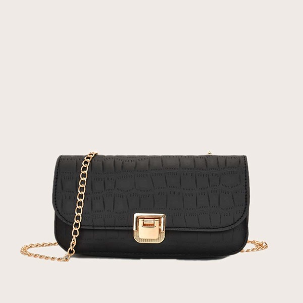 

Minimalist Stone Grain Chain Crossbody Bag, Black
