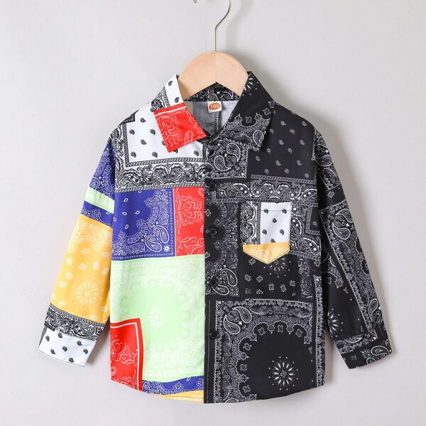 

Toddler Boys Paisley And Scarf Print Color Block Shirt, Multicolor