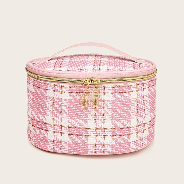 

Plaid Print Makeup Bag, Pink