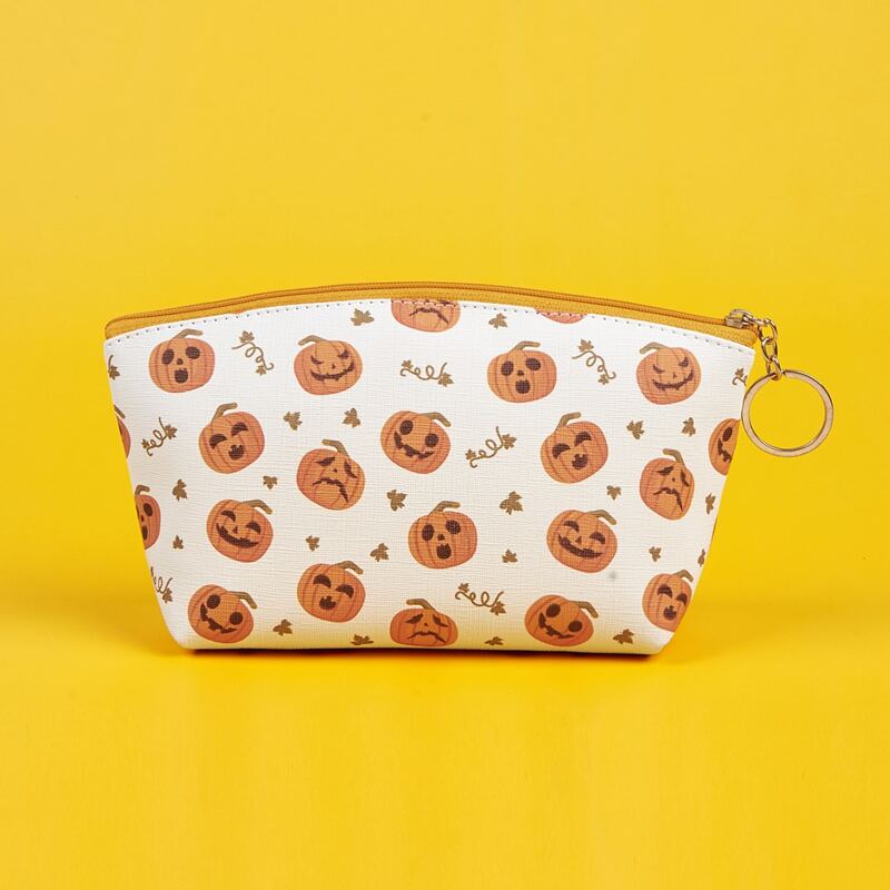 

Halloween Pumpkin Print Zippered Makeup Bag, White