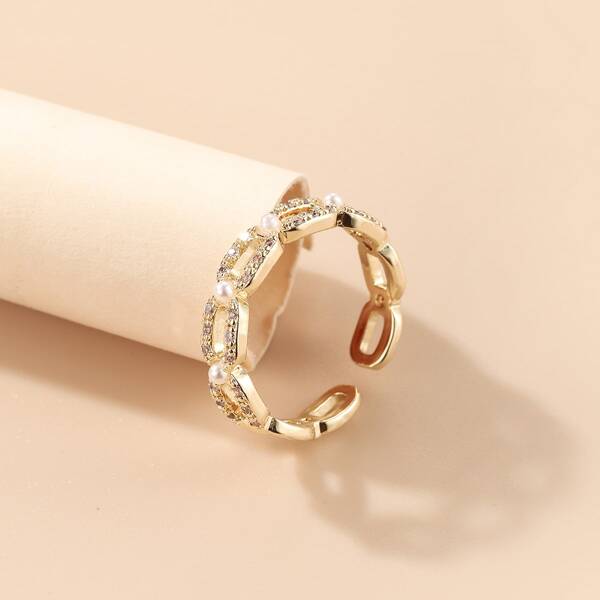 

Zircon Decor Cuff Ring, Gold