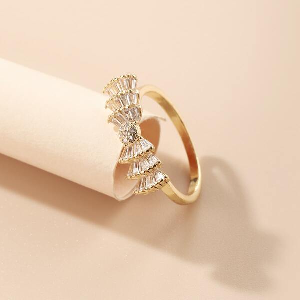 

Zircon Bow Knot Decor Ring, Gold
