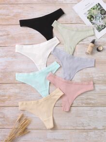 7 paquetes Conjunto de bragas sexy de canalé sólido - Multicolor - Ver 1