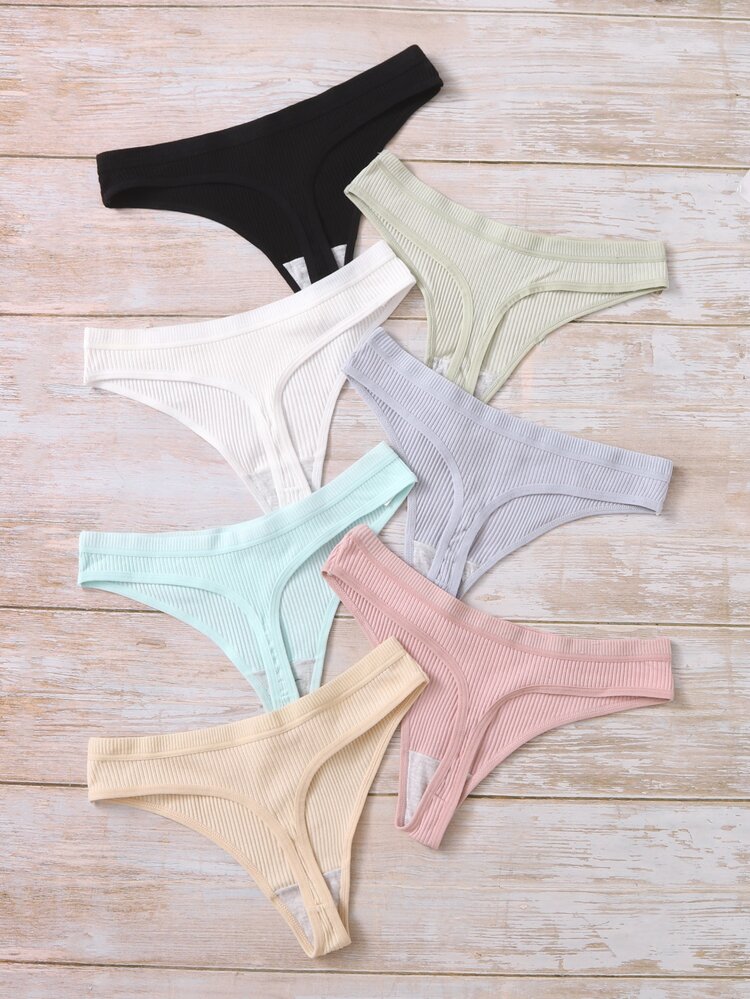7packs Solid Rib Sexy Panties Set - Multicolor - View 2