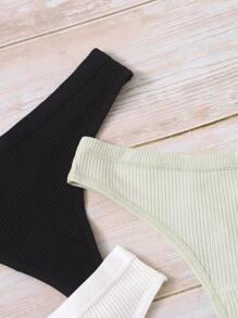 7 paquetes Conjunto de bragas sexy de canalé sólido - Multicolor - Ver 4