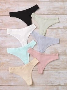 7 paquetes Conjunto de bragas sexy de canalé sólido - Multicolor - Ver 5