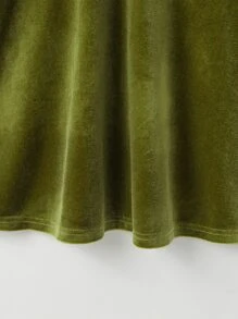 小女童褶邊後紐扣荷葉袖絲絨連衣裙 - 橄欖綠 - 查看 3