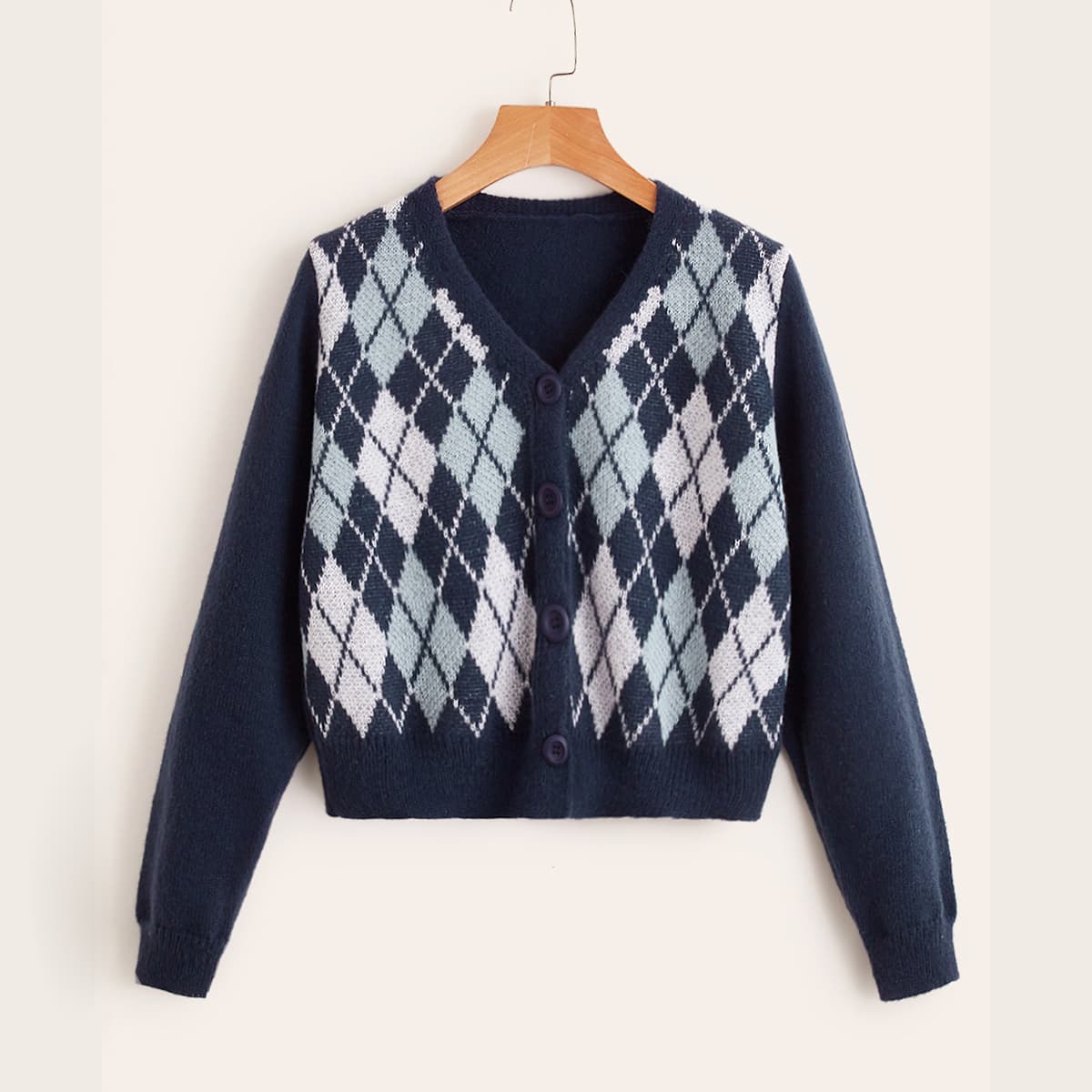 

Argyle Pattern Button Front Cardigan, Multicolor