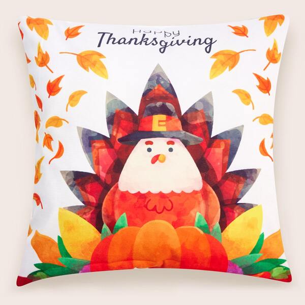 

Turkey & Letter Graphic Cushion Cover Without Filler, Multicolor
