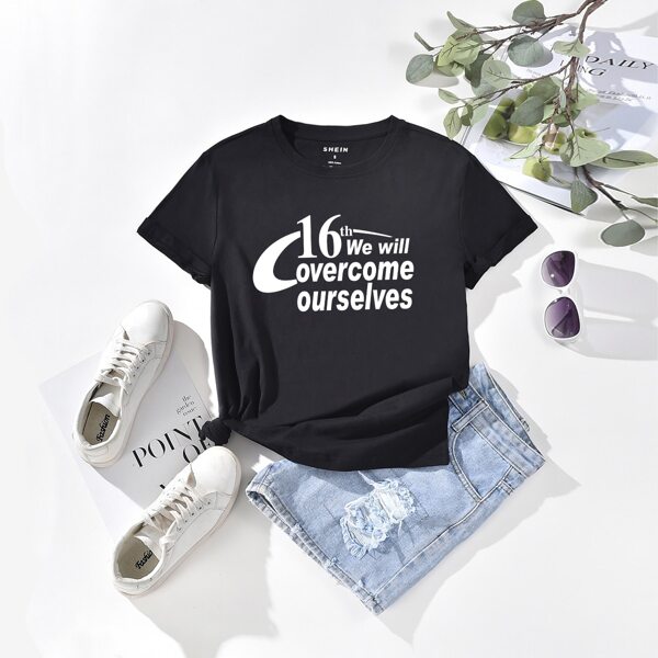 

Number & Slogan Graphic Tee, Black