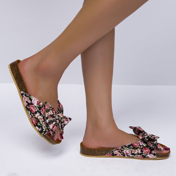 

Floral Graphic Bow Decor Home Slippers, Multicolor