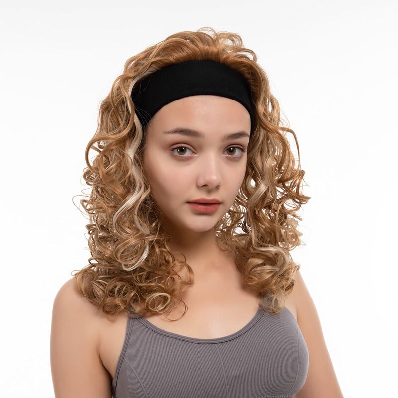 

Natural Long Curly Wig With Headband, Ombre