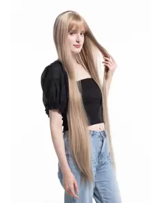 一米金色自然長直假髮劉海合成假髮 - 金色 - 查看 1