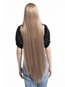 一米金色自然長直假髮劉海合成假髮 - 金色 - 查看 2