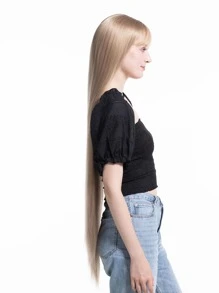 一米金色自然長直假髮劉海合成假髮 - 金色 - 查看 3