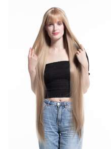 一米金色自然長直假髮劉海合成假髮 - 金色 - 查看 4