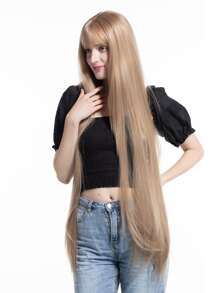 一米金色自然長直假髮劉海合成假髮 - 金色 - 查看 5