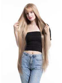 一米金色自然長直假髮劉海合成假髮 - 金色 - 查看 6