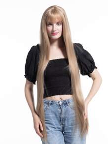 一米金色自然長直假髮劉海合成假髮 - 金色 - 查看 7